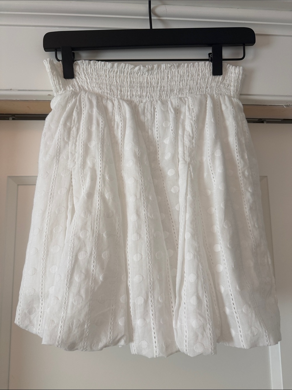 White Eyelet Smocked-Waist Circle Skirt